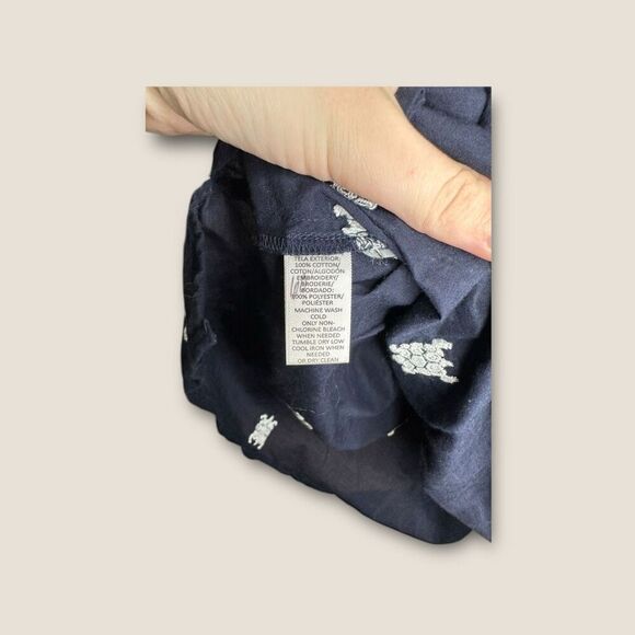 Ann Taylor Loft Softened Navy White Embroidered Turtles Size Large - Picture 6 of 6